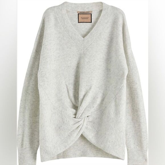 Scotch & soda wool/alpaca heathered gray white knit twistfront sweater oversized - Picture 2 of 8